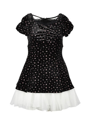 Flower Velvet Peplum Tulle Set