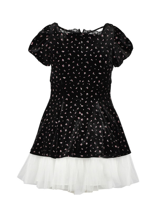 Flower Velvet Peplum Tulle Set 詳細画像 ブラウン 16