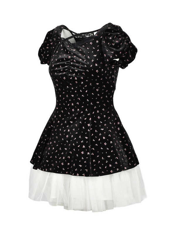 Flower Velvet Peplum Tulle Set 詳細画像 ブラウン 16