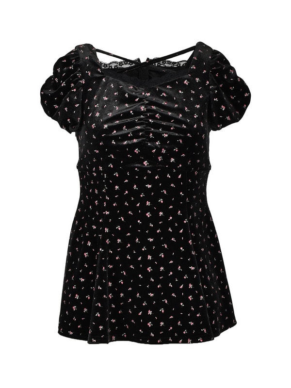 Flower Velvet Peplum Tulle Set 詳細画像 ブラウン 16