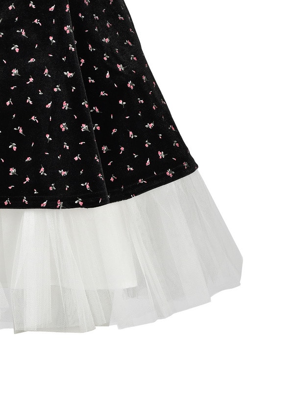 Flower Velvet Peplum Tulle Set 詳細画像 ブラウン 16