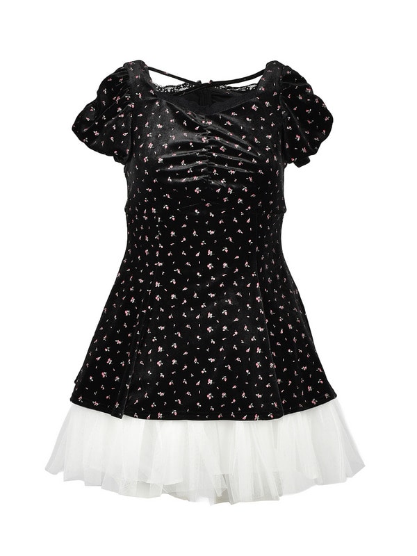Flower Velvet Peplum Tulle Set 詳細画像 ブラック 1
