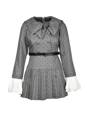 Rose Ribbon Collar Pleats Mini Onepiece