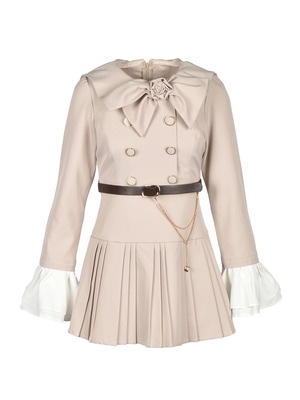 Rose Ribbon Collar Pleats Mini Onepiece