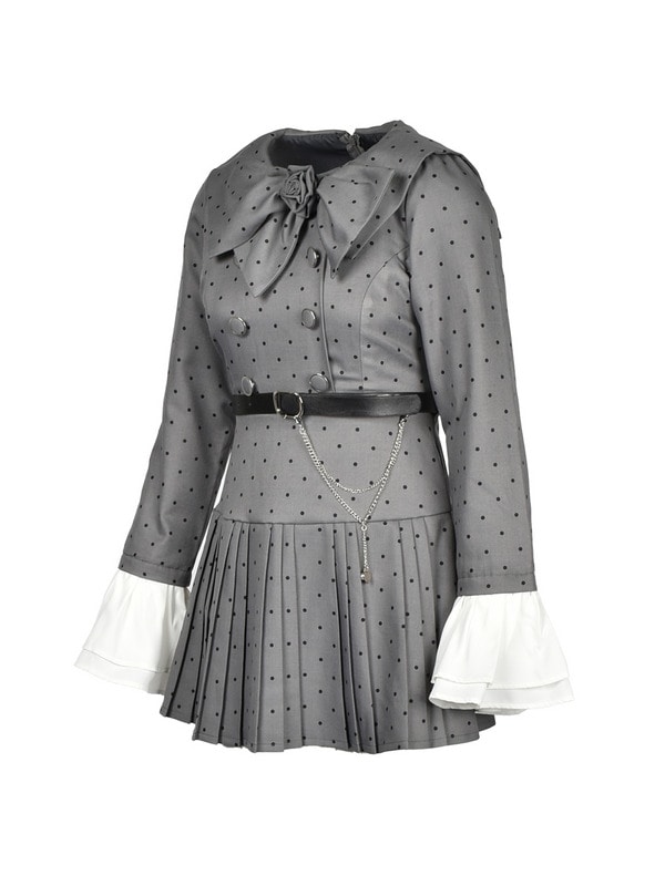 Rose Ribbon Collar Pleats Mini Onepiece 詳細画像 チャコール 16