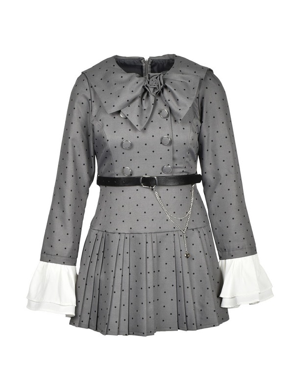 Rose Ribbon Collar Pleats Mini Onepiece 詳細画像 チャコール 1