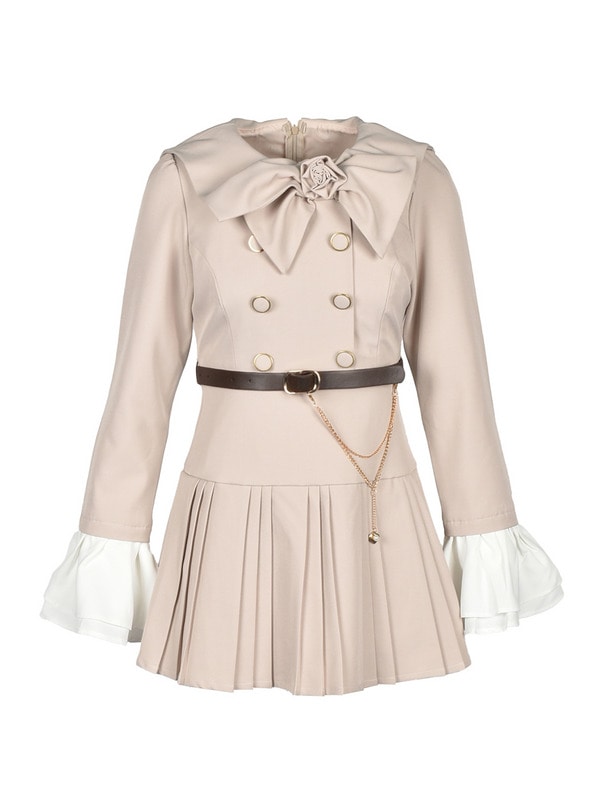 Rose Ribbon Collar Pleats Mini Onepiece 詳細画像 ベージュ 1