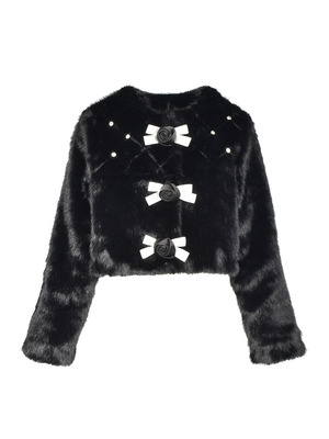 Rose Ribbon Bijou Fur Short Coat