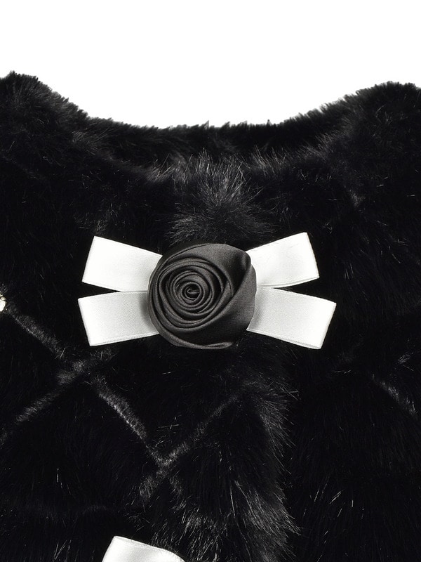 Rose Ribbon Bijou Fur Short Coat 詳細画像 ブラック 16