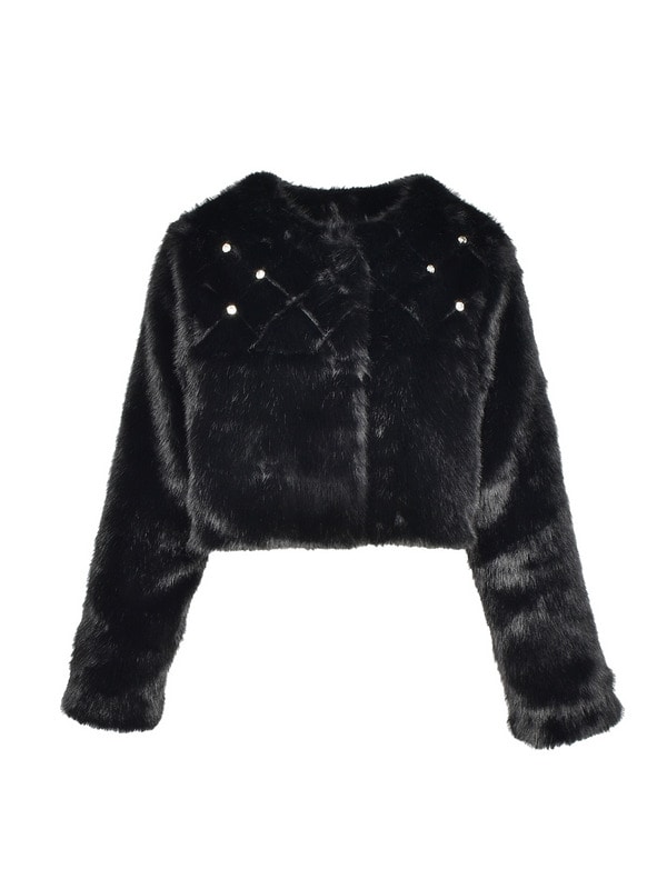 Rose Ribbon Bijou Fur Short Coat 詳細画像 ブラック 16