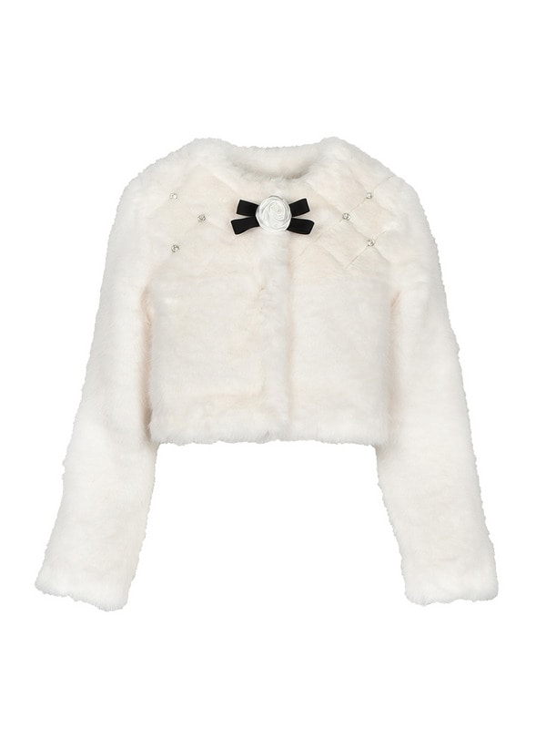 Rose Ribbon Bijou Fur Short Coat 詳細画像 ブラック 16