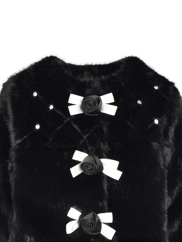 Rose Ribbon Bijou Fur Short Coat 詳細画像 ブラック 16