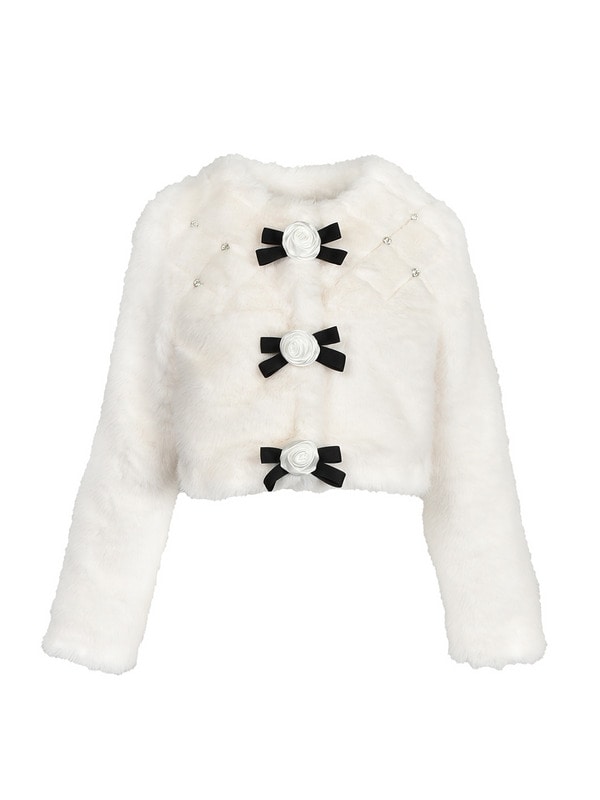 Rose Ribbon Bijou Fur Short Coat 詳細画像 オフホワイト 1