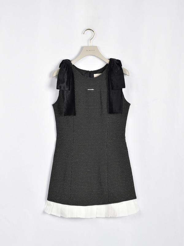 ショルダーリボンヘムプリーツワンピース 詳細画像 ドット 16