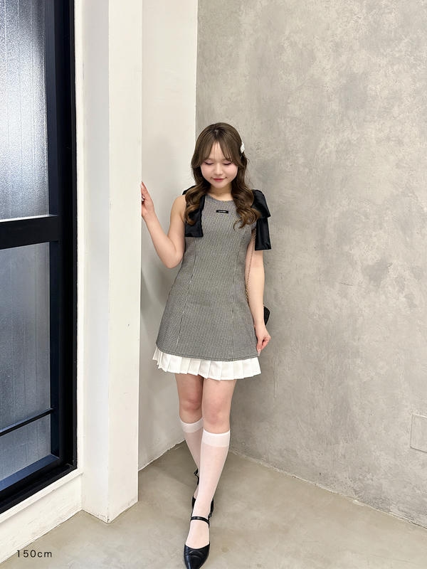 ショルダーリボンヘムプリーツワンピース 詳細画像 ドット 16