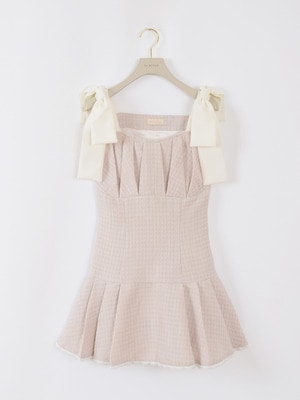 ショルダーリボンツイードミニワンピース