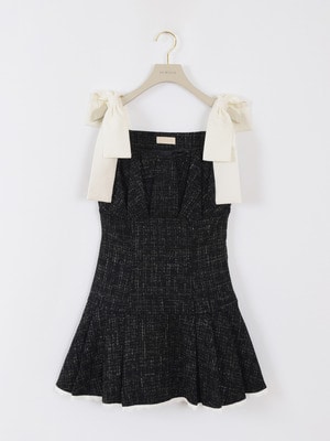 ショルダーリボンツイードミニワンピース