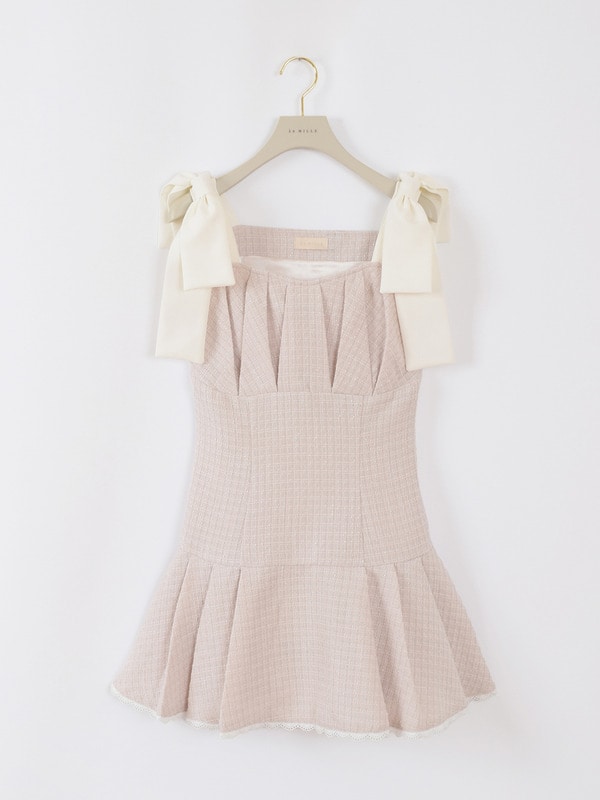 ショルダーリボンツイードミニワンピース 詳細画像 ピンク 1