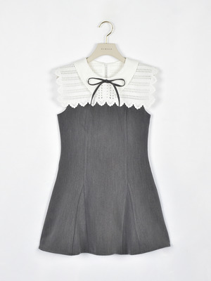 レースカラーフレアミニワンピース