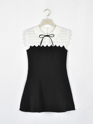 レースカラーフレアミニワンピース