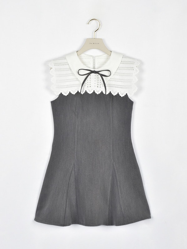 レースカラーフレアミニワンピース 詳細画像 チャコール 1