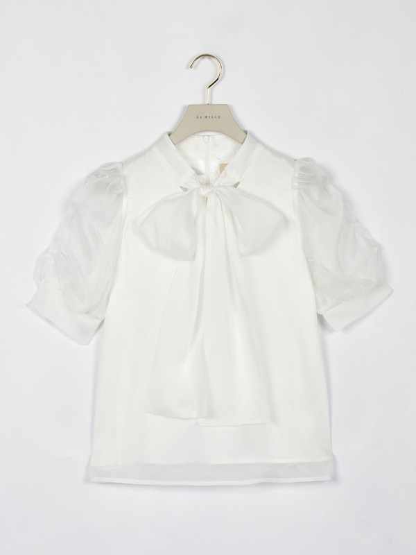 ギャザーパフリボンブラウス 詳細画像 オフホワイト 1