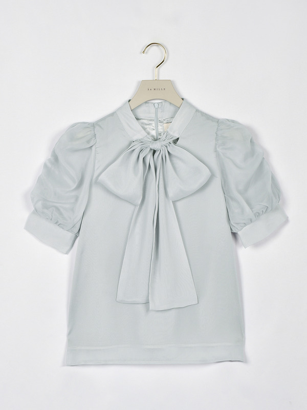 ギャザーパフリボンブラウス 詳細画像 アイスブルー 1