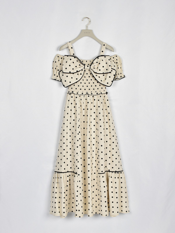 ビッグリボンオフショルワンピース 詳細画像 ドット 1