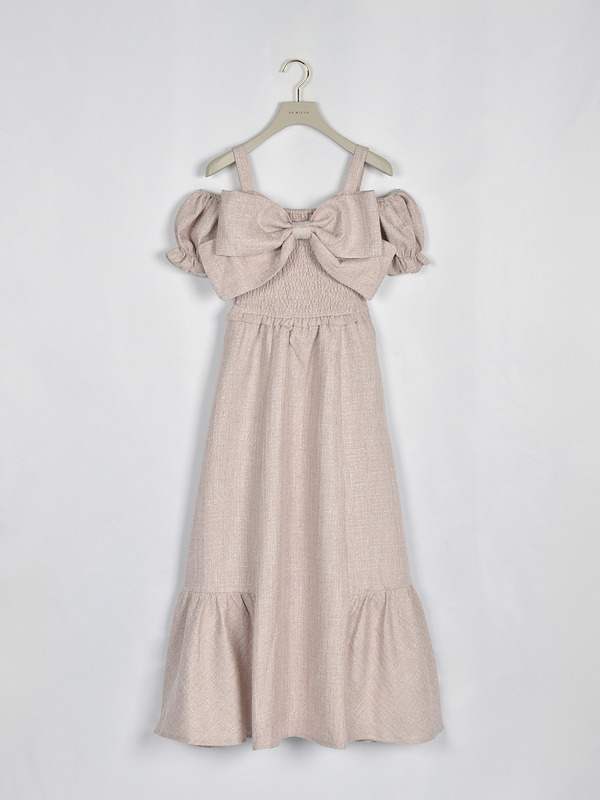 ビッグリボンオフショルワンピース 詳細画像 ツイード 1