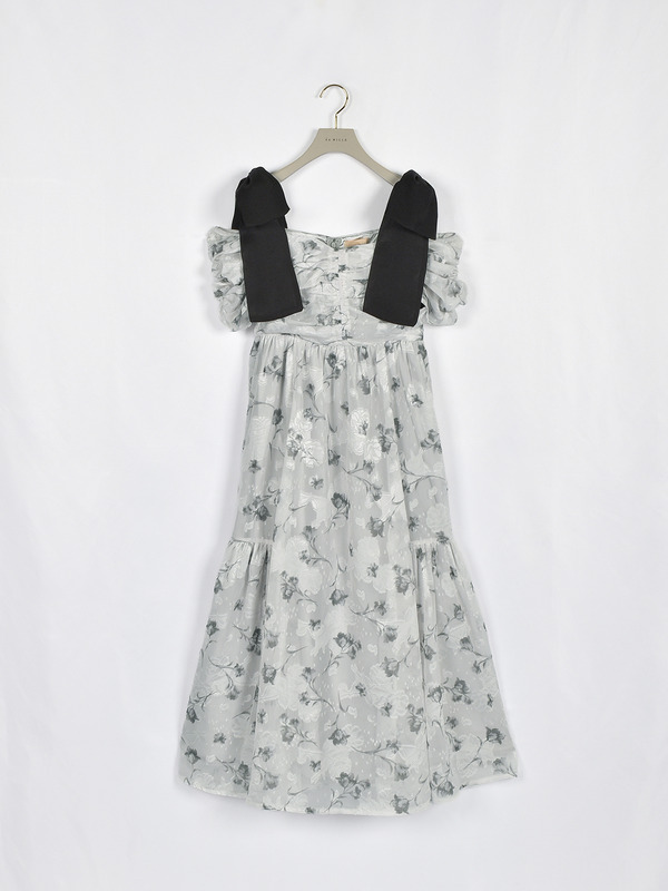 リボンオフショルフラワーワンピース 詳細画像 ブラック 1