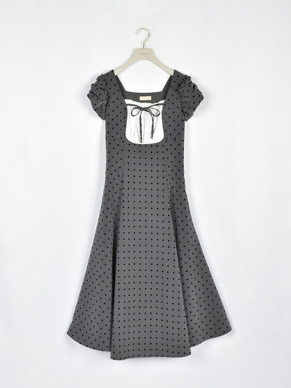 バストギャザー切替ワンピース 詳細画像 ドット 1