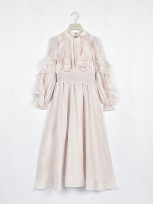 フラワー刺繍フリルワンピース