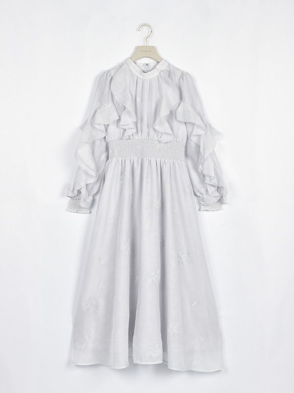 フラワー刺繍フリルワンピース 詳細画像 アイスブルー 1