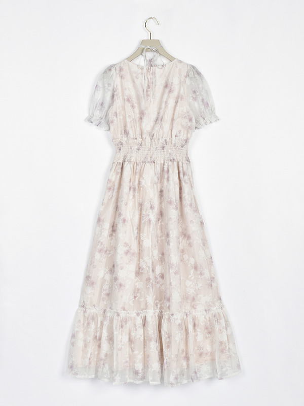 ギャザーリボンフラワーシャーリングワンピース 詳細画像 ブルー 16