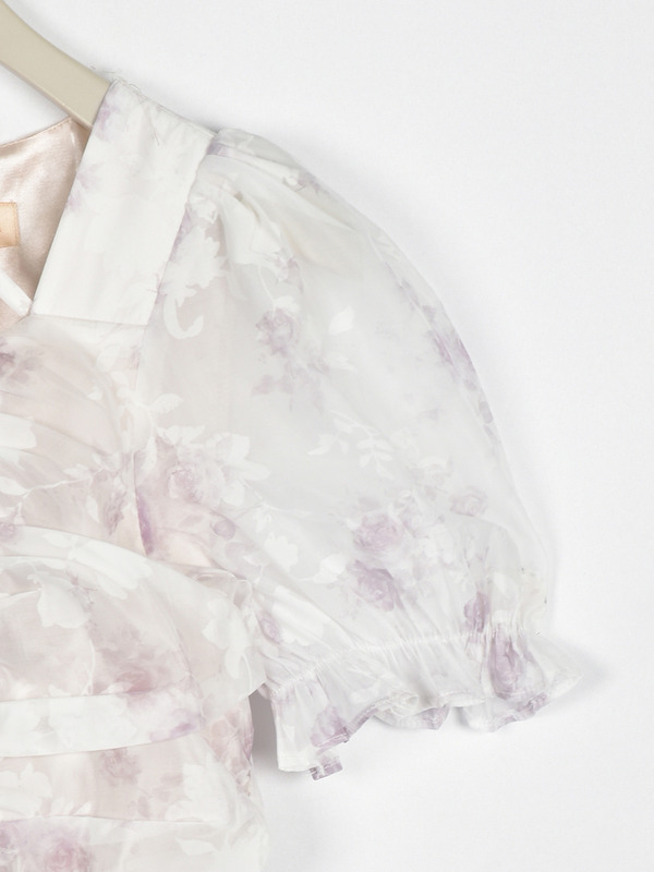 ギャザーリボンフラワーシャーリングワンピース 詳細画像 ブルー 16