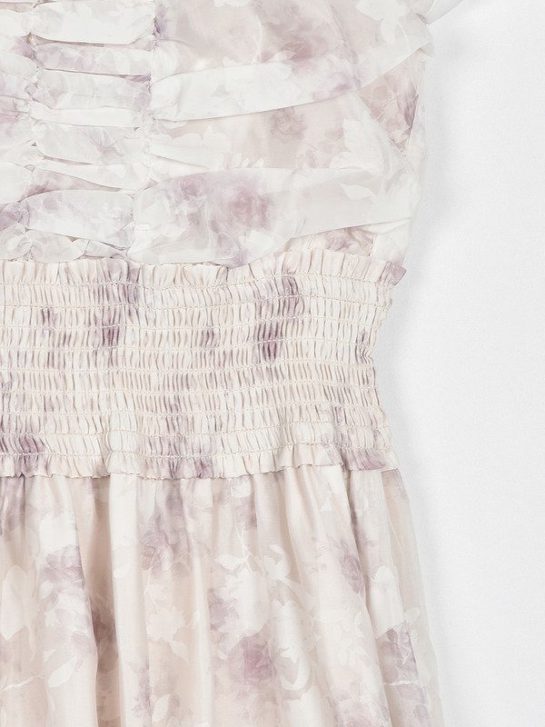 ギャザーリボンフラワーシャーリングワンピース 詳細画像 ブルー 16