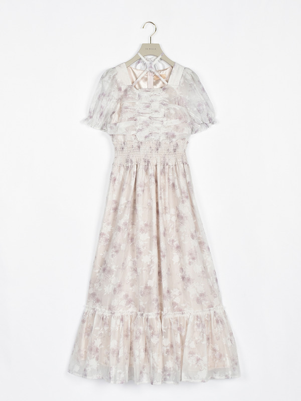 ギャザーリボンフラワーシャーリングワンピース 詳細画像 ピンク 1