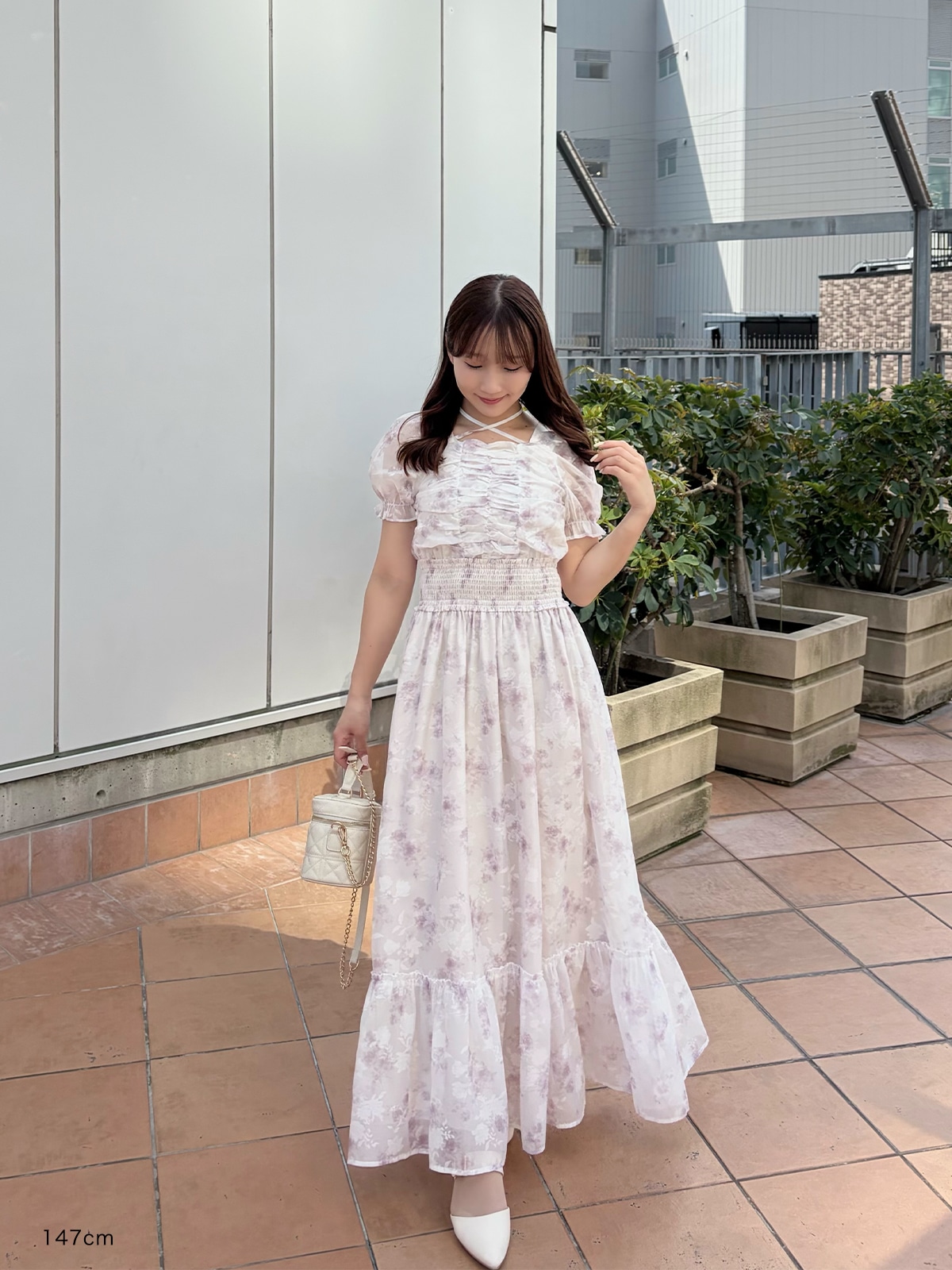 みるくアンミール　ギャザーリボン　フラワー　シャーリング　ワンピース ギャザーリボンフラワーシャーリングワンピース｜evelyn（エブリン
