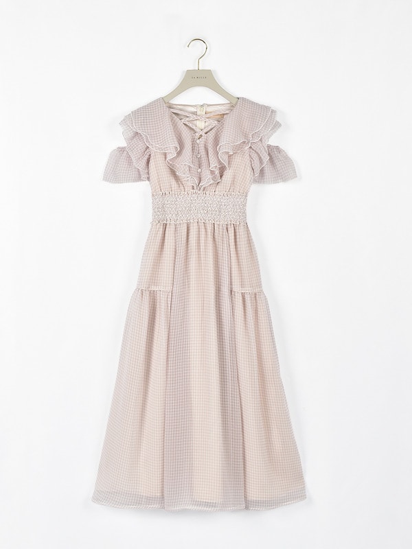 ギンガムフリルオフショルワンピース 詳細画像 ピンク 1