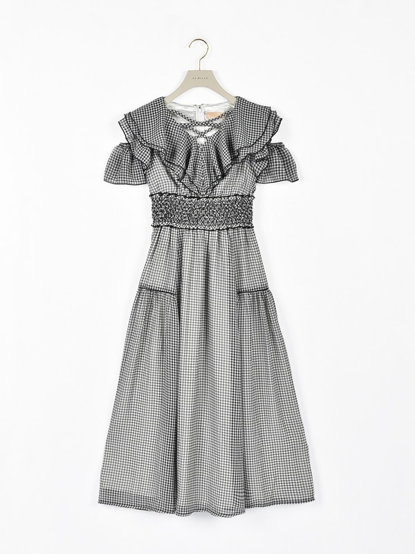 ギンガムフリルオフショルワンピース 詳細画像 ブラック 1