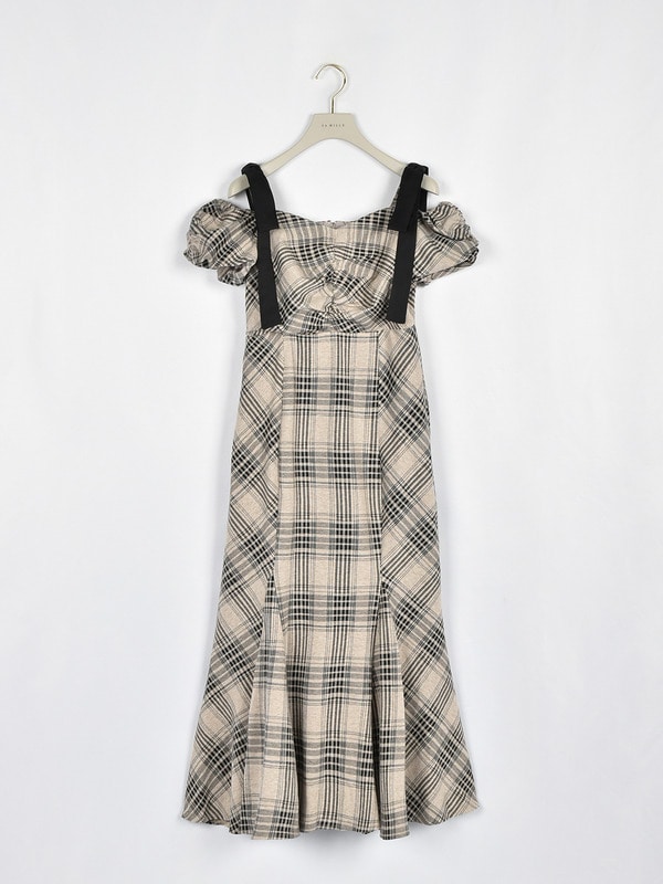 リボンオフショルカットワンピース 詳細画像 ベージュ 1