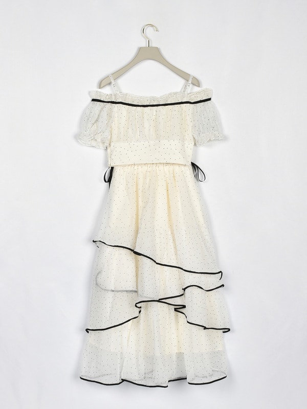 オフショルトップス&times;ヘムレイヤードスカート セット 詳細画像 ドット 16