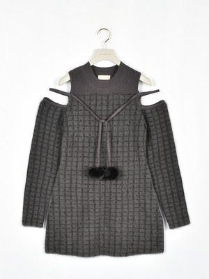 ポンポンシャギーニットワンピース