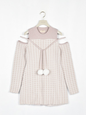 ポンポンシャギーニットワンピース