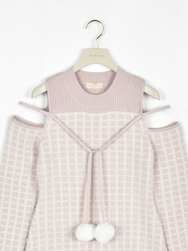 ポンポンシャギーニットワンピース 詳細画像 チャコール 16