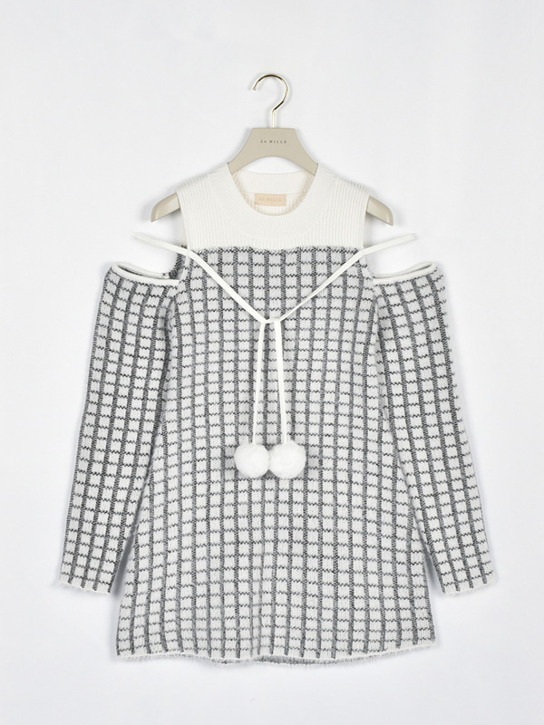 ポンポンシャギーニットワンピース 詳細画像 オフホワイト 1