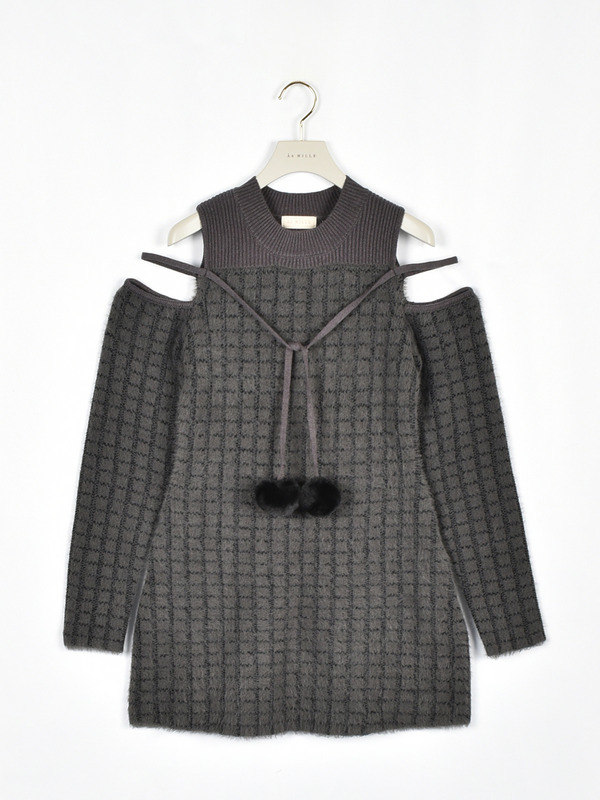 ポンポンシャギーニットワンピース 詳細画像 チャコール 1