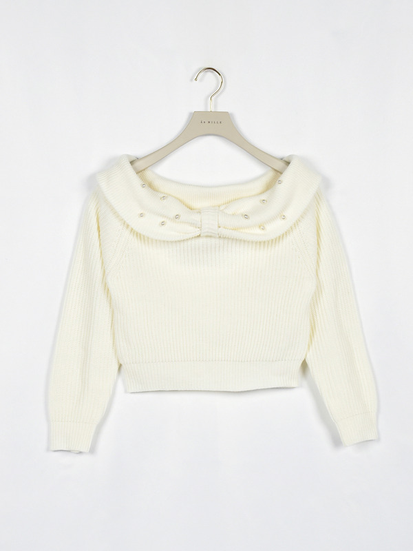 リボンパールオフショルニット 詳細画像 オフホワイト 16