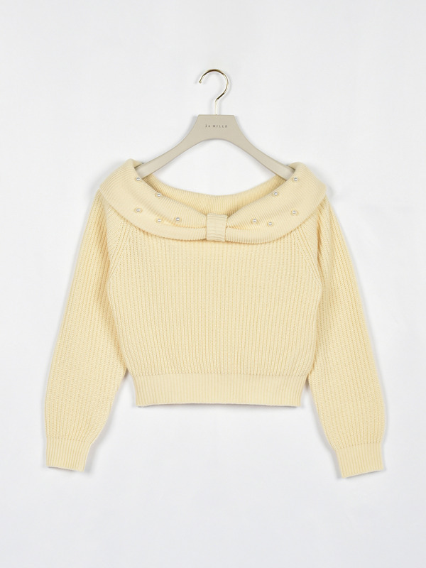 リボンパールオフショルニット 詳細画像 オフホワイト 16