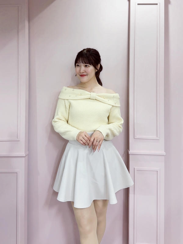 リボンパールオフショルニット 詳細画像 イエロー 1